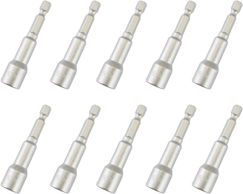 YiiSeeJo 10 Pcs Hex Magnetic Power Hex 3/8 Inch, Drill Bit Nut Driver Magnetic Extension Socket, Quick Change Socket Nut Impact Driver for Electric Drill Power Tools - Image 1